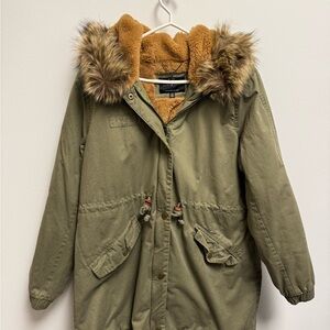 Lucky Brand Kids Olive Jacket with Faux Fur Trim